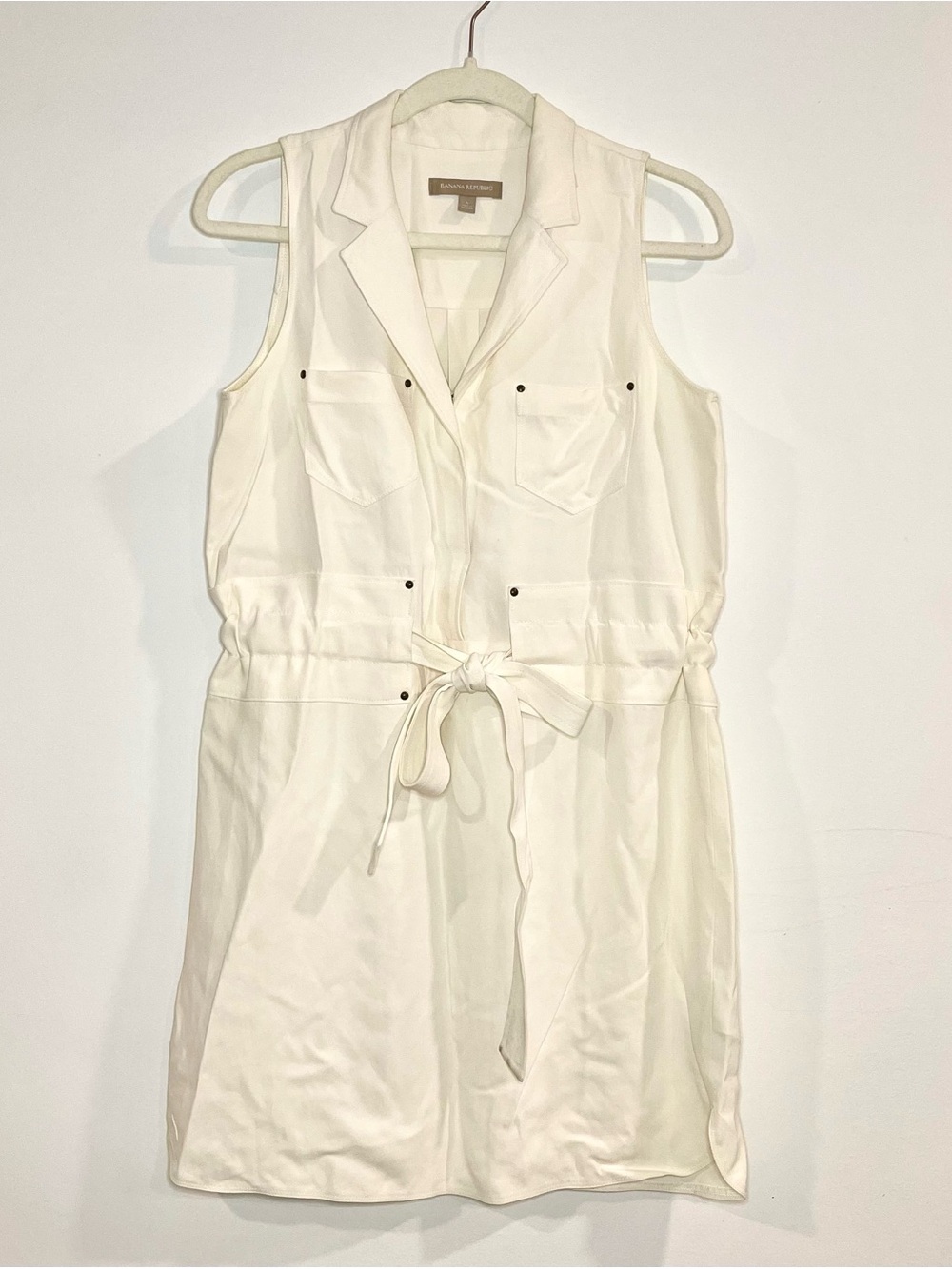 Banana Republic Ivory Sleeveless Shirt Dress with Waist Tie